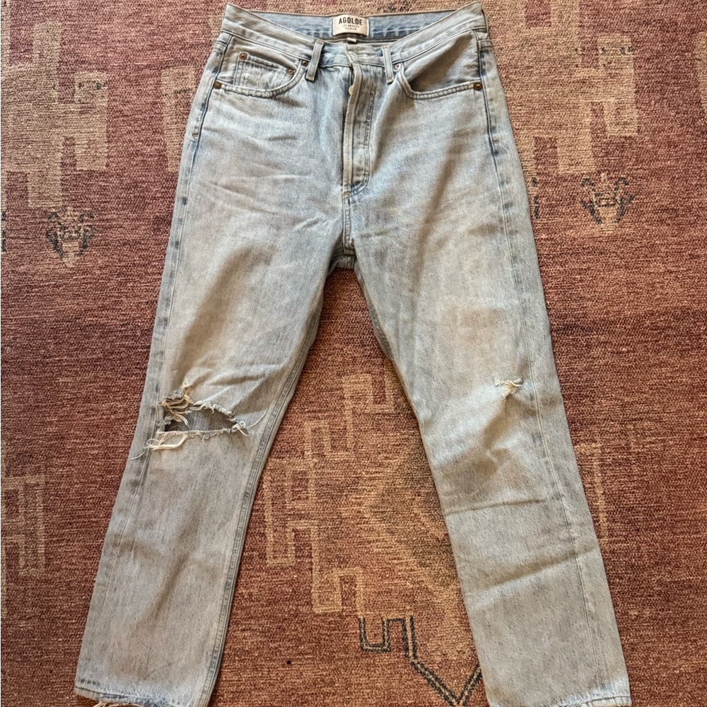 Agolde “Riley” light Blue Distressed Women's Jeans - Picture 4 of 9